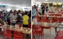 İşçiler yemekhanede birbirine girdi, ortalık savaş alanına döndü